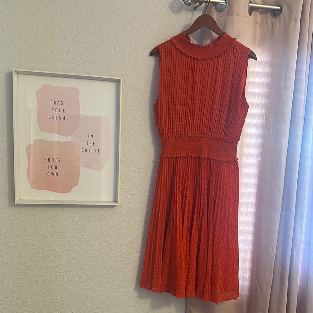 Nanette Lepore Orange Sleeveless Mock Neck Midi Dress